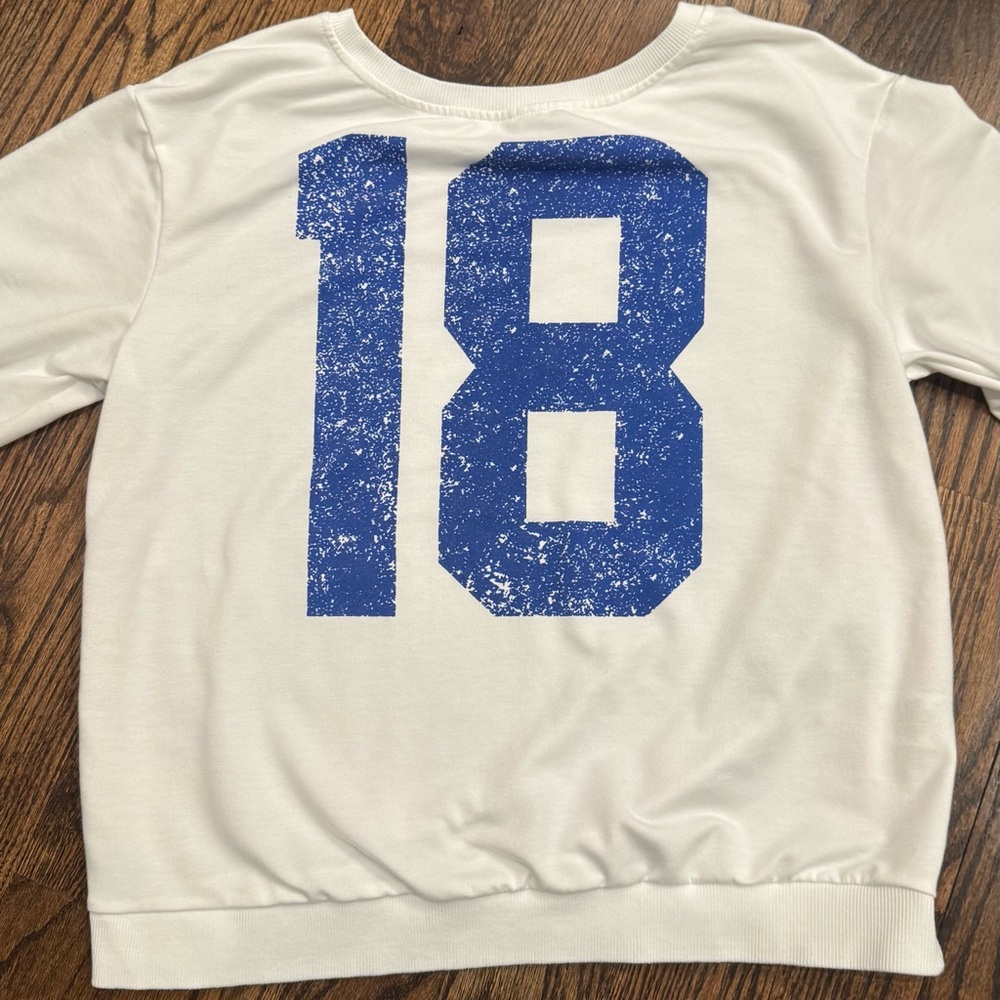 SHEIN White Tee with Blue Number Graphic women size small